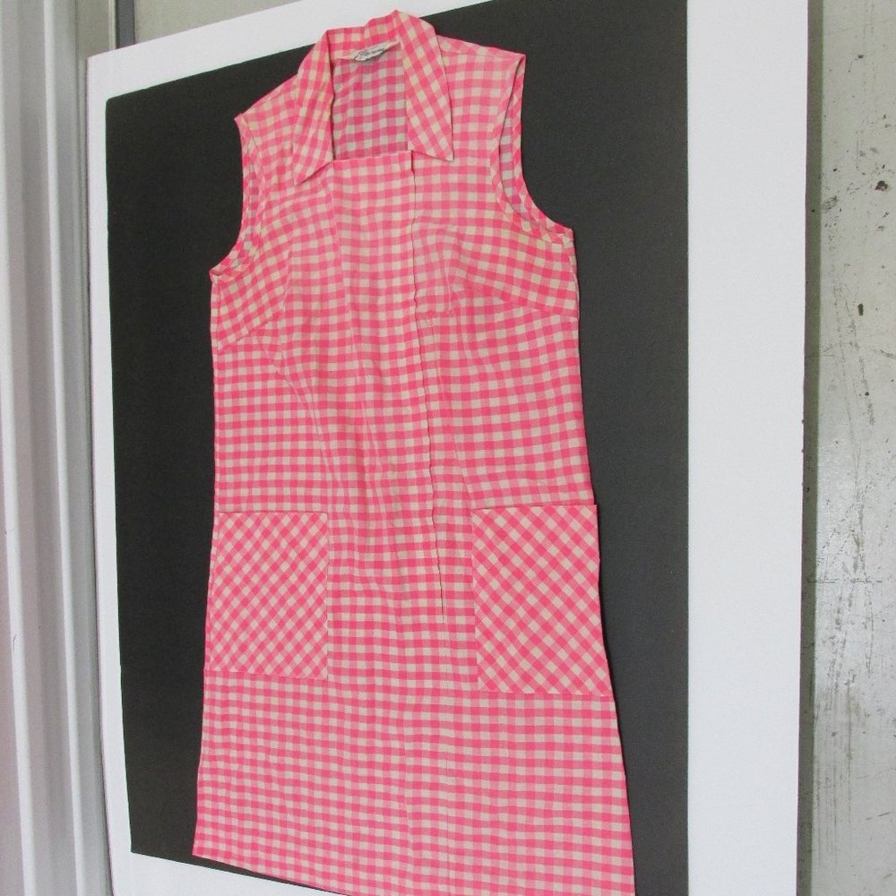 VIntage 1960s Pink and White Checked Skimma Pocket Dress